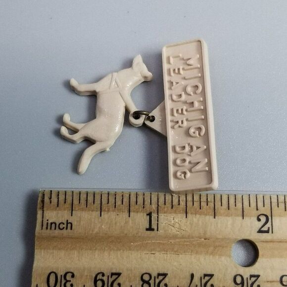 Vintage Michigan Leader Dog for Blind Service Pin Cream Plastic Brooch, Estate - Picture 4 of 6